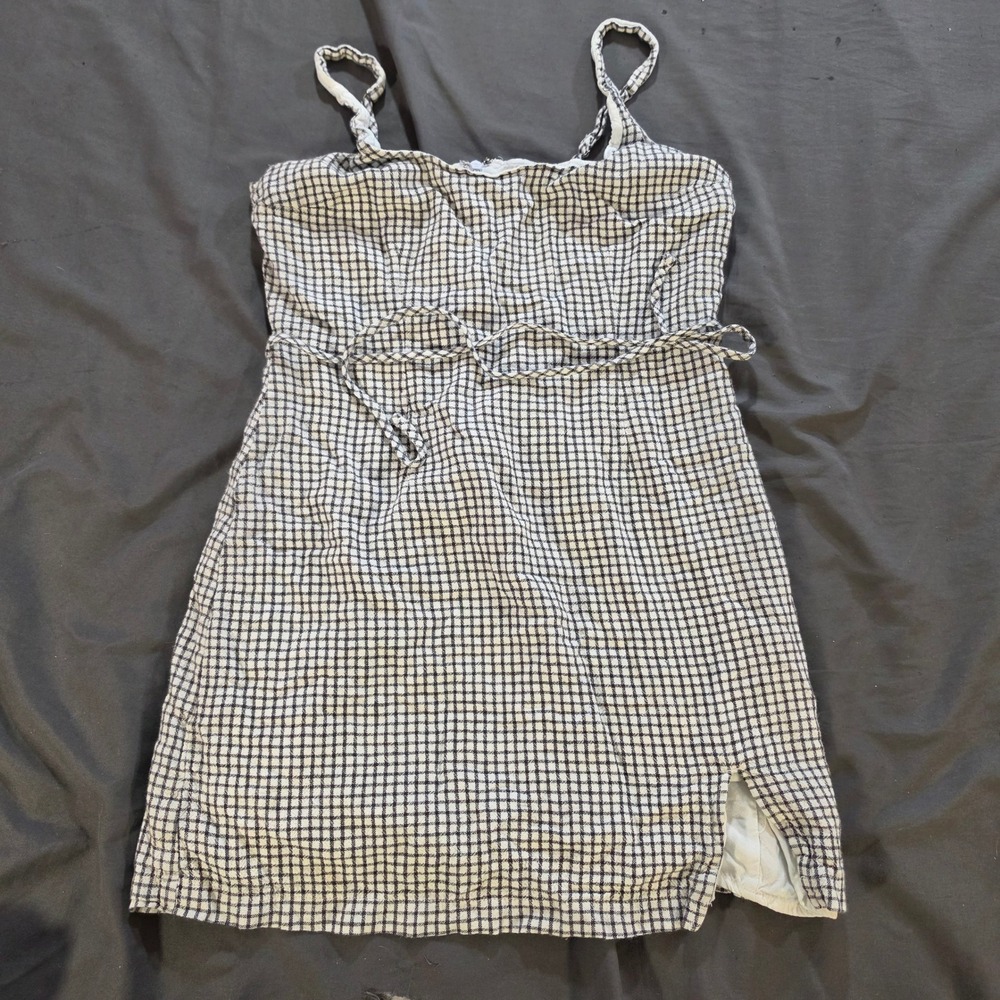 Abercrombie & Fitch Black White Grid Plaid Mini Dress Slit Waist Tie Small